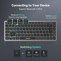 2.4G dapat diisi ulang nirkabel untuk Keyboard Bluetooth, tata letak QWERTY UK Keypad Mini ringkas tombol senyap kompatibel Multi