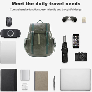 Vintage PU Leather Men <b>Backpack</b> <b>Large</b> Capacity Travel <b>Backpack</b> Casual Laptop <b>Backpack</b> Multi Pocket Outdoor Daypack - Product Image 3
