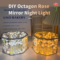 Cadeau romantique fait main, cube magique DIY, lampe miroir rose tulipe, lampe à fleurs artificielles LED, décoration de chambre, cube octogonal rose, veilleuse