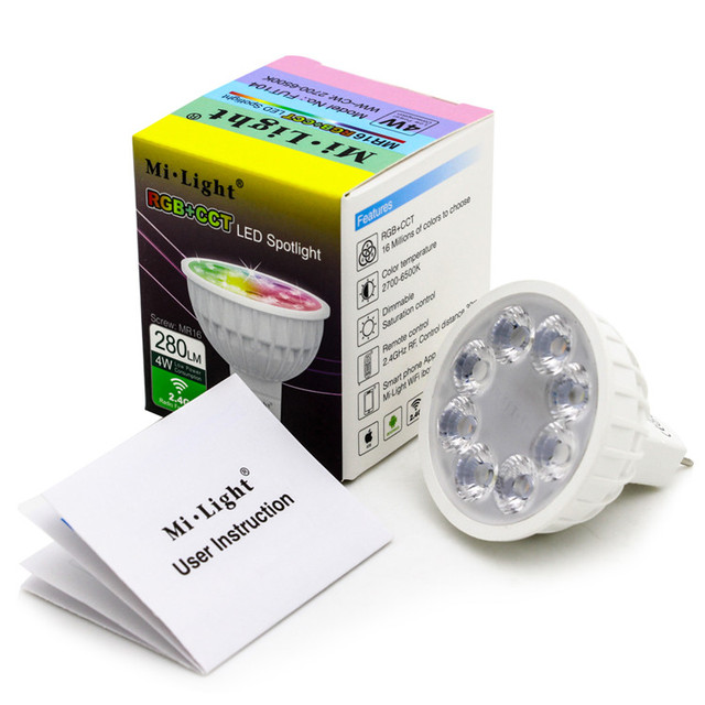 Mi-light LED RF Remote Spotlight GU10 MR16 RGB CCT Color Changing LED Bulb