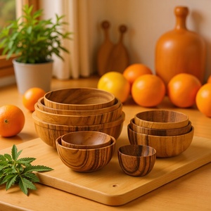 Juego de tazones de madera estilo japonés, de madera maciza apilables para uso en la cocina del hogar. - Product Image 1