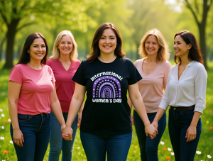Maglietta per la Giornata Internazionale della Donna, design arcobaleno viola, maglietta casual per celebrare le donne, per l'abbigliamento primaverile ed estivo - Product Image 2
