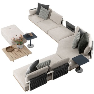 Conjunto de sofá en forma de L para exteriores, con estructura de aleación de aluminio, ratán de polietileno resistente a los rayos UV, muebles de jardín impermeables para patio y balcón. - Product Image 5