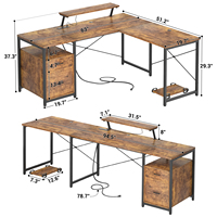 Escritorio portátil de madera en forma de L para ordenador con cajón de archivos y soporte para monitor, mesa de juegos y escritura para estación de trabajo de oficina en casa
