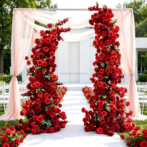 Wedding Arch Flower Arrangement Artificial Floral Arch <b>Backdrop</b> Red Faux Rose Flower <b>Backdrop</b> Decoration - Product Image 1