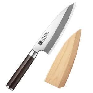 Facas de cozinha de aço inoxidável, 180mm, japonesas, alto carbono, para corte de peixe, deba, com bainha de madeira