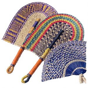 Hand-Painted Bohemian Still Life Seaweed Woven Straw <b>Fan</b> Wall Hanging Summer Home Decor with African Ins Style Daily Use - Product Image 3