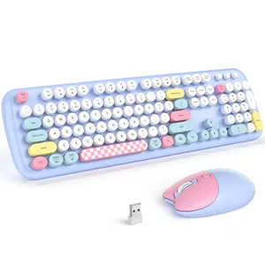 Toptan Geezer Retro yuvarlak Keycaps klavye masaüstü Laptop için kablosuz 2.4G bilgisayar klavye fare
