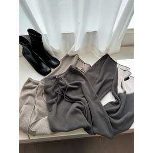 Pantalones Anchos de Punto de Cintura Alta, Estilo Informal y Cálido para Mujer, Estilo de Pierna Recta, Otoño Invierno - Product Image 2