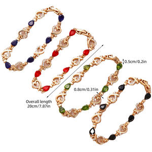 Bracelet <span class=keywords><strong>en</strong></span> laiton avec cœur de trèfle de tennis et de poire Bijoux de créateur Bracelet à breloques <span class=keywords><strong>en</strong></span> pierre de diamant et zircon plaqué or pour femme - Product Image 3