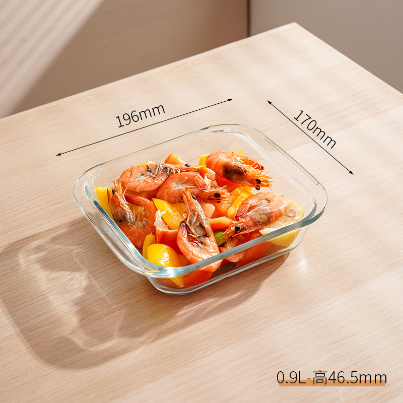 Bandeja para hornear cuadrada de vidrio de borosilicato de 0,9 L de alto