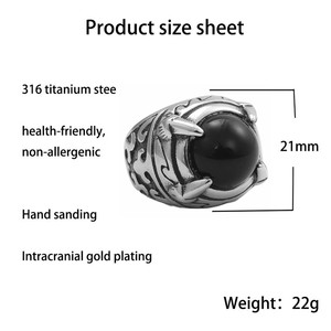European American Style <b>Titanium</b> Steel Dragon Claw Stone <b>Ring</b> Silver Black Stone Retro Punk Men's Jewelry Party Wear - Product Image 5