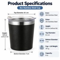 Gobelet isotherme en acier inoxydable 304 de 8 oz avec couvercle rabattable, mini-tasse portable pour café et lait, pour boissons froides et chaudes