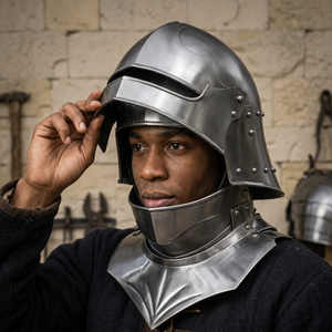 Casco de Caballero Gótico Hecho a Mano en Acero con Bevor, Armadura Medieval, Regalo para Cosplay y Halloween - Product Image 1