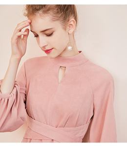 di Scuola Della Ragazza Delle Signore Carino Abiti Manicotto della Lanterna delle Donne Collo Alto <span class=keywords><strong>Rosa</strong></span> <span class=keywords><strong>Mini</strong></span> Vestito Casuale - Product Image 4