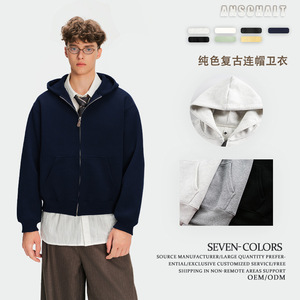 ANS420g <span class=keywords><strong>Pull</strong></span> <span class=keywords><strong>vintage</strong></span> à capuche de style américain pour hommes et femmes Modèles de printemps et d'automne Loose Zip Tup Cardigan Coat - Product Image 5