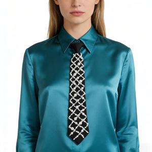 Corbata Decorativa con Perlas Cosida a Mano, Negra Monocromática, Accesorio Casual para Mujer, Regalo de San Valentín - Product Image 3