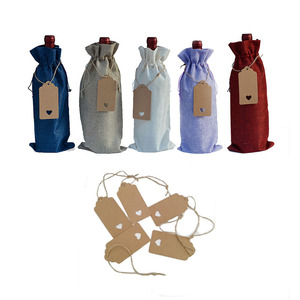 Sacs en toile de jute et lin réutilisables pour bouteilles de vin, avec cordon de serrage, pour cadeaux promotionnels en gros - Product Image 3