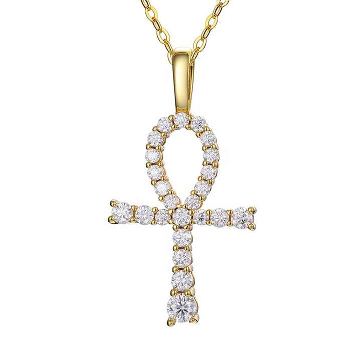 Fashion Cross Moissanite Ankh Pendant Necklace Top Quality 100 