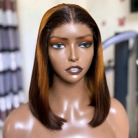 Perruque Lace Front 4x4 sans colle, coupe courte bob, en cheveux humains vierges avec cuticules alignées, ligne de cheveux pré-épilée, pour femmes noires, usage quotidien