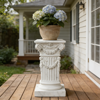 Socle de jardin en résine sculptée en forme de couronne - Finition effet marbre, base élégante pour jardinières et décoration extérieure (style colonne grecque)