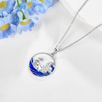 Colgante de ballena de plata de ley 925 con esmalte azul platino personalizado, collar con colgante de onda de ballena, joyería oceánica