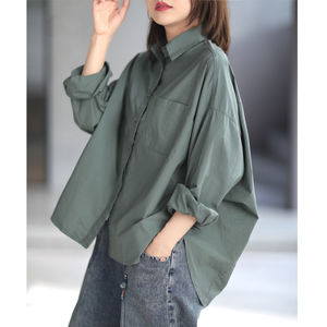Camicia Casual Casual languida e Casual in cotone a taglio tridimensionale tinta unita camicie a maniche lunghe da donna - Product Image 2