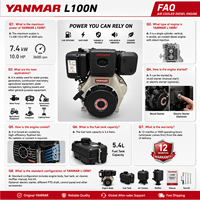 Moteur diesel refroidi par air SCDC Yamnar L100N 10HP 3600RPM 0,435L monocylindre utilisé pour pompe à eau et générateur