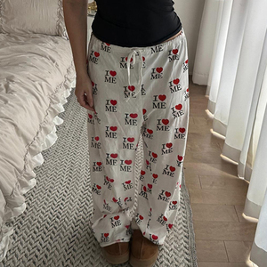 Pantalon de détente respirant à imprimé Lettre d'amour - Coupe droite oversize taille basse pour la maison et les loisirs - Product Image 2