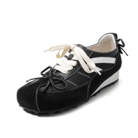 Baskets sportives rétro pour femmes, résistantes à l'usure et antidérapantes, avec empeigne en cuir de vachette et semelle compensée profilée, vente en gros usine
