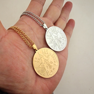 Collana con Ciondolo in Acciaio Inossidabile Finemente Lucidato, Amuleto Stella di Salomone con Pentagramma e Nome di Dio Tetragrammaton, Sigillo della Cabala - Product Image 4