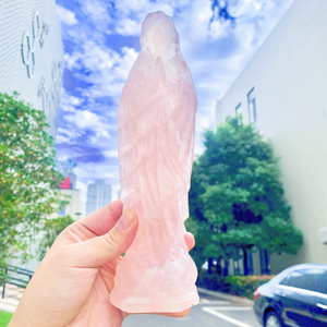 งานฝีมือจากหินควอตซ์บริสุทธิ์ทำจากคริสตัลสีชมพูขนาด20ซม. สำหรับตกแต่งงานแกะสลักพิเศษจากธรรมชาติ - Product Image 5