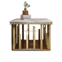 Table basse carrée au design élégant, petite table d'appoint en acier inoxydable avec cadre doré, table à thé pour salon, table d'appoint en marbre