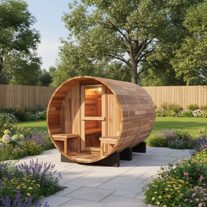 <span class=keywords><strong>Kit</strong></span> de <span class=keywords><strong>Sauna</strong></span> Exterior de Lujo para 5-6 Personas, <span class=keywords><strong>Sauna</strong></span> de Barril de Cedro Canadiense con Porche Frontal - Product Image 6