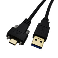 Cable de Datos USB 3.0 Estándar de 2 m con Conector USB Tipo-C de 90 Grados Chapado en Oro, Montaje en Panel con Doble Tornillo y Cubierta de PVC con Bloqueo para Cámara