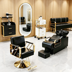 Modern Barber Chair <b>Set</b> with Hydraulic Pump Faux Leather Salon Furniture Contemporary Design Height Adjustable for Commercial Us - Product Image 6