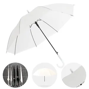 निर्माता थोक छाते सफेद प्लास्टिक छाता अर्ध-स्वचालित सीधी बारिश कस्टम छाता