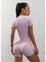 Amflex Set Yoga 2 Potong Wanita Terlaris, Kerah Bulat Polos, Bahan Bernapas Cepat Kering, Lengan Pendek, Pinggang Tinggi, Mengangkat Bokong, Nylon Spandex