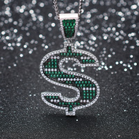 Collier pendentif dollar vert en gros, serti de zircons cubiques, bijoux hip-hop