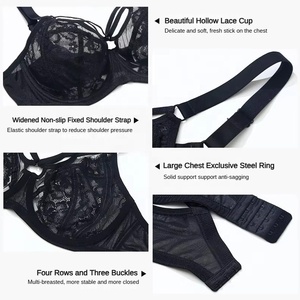 Soutien-gorge respirant en dentelle ajourée pour femmes, bretelles larges antidérapantes, armature en acier, soutien-gorge à armatures, 4 rangées, 3 crochets, tricot uni, pour grandes poitrines - Product Image 5