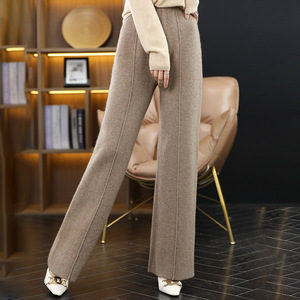 Qiaoyatou décontracté jambe large femmes porter laine tricotée lâche épais taille haute pantalons longs couleur unie - Product Image 2