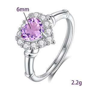 Anillos de Plata 925 con Cristal Tallado en Corazón de 6mm, Ajustables, con Piedra Natural, Baño de Oro Blanco, Antideslustre, Venta al Por Mayor - Product Image 6
