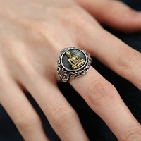 Bague Bouddha en argent sterling 925 vintage pour femme, style bande ouverte réglable