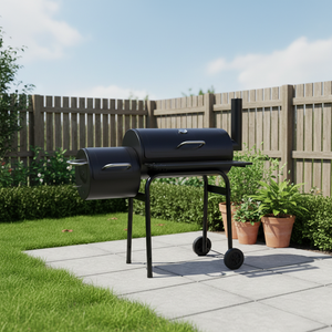 Barbecue au <span class=keywords><strong>charbon</strong></span> de <span class=keywords><strong>bois</strong></span> moderne en fer, fumoir déporté, robuste, portable, avec chariot, multifonctionnel pour la cuisson de la viande en extérieur - Product Image 1