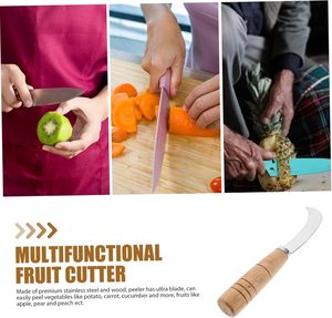 Gadget de cuisine multifonctionnel, outil de découpe de fruits avec manche en bois, coupe-ananas automatique, couteau à fruits en acier inoxydable, respectueux de l'environnement - Product Image 5