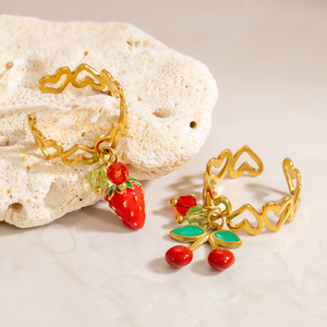 Fruit Style Strawberry Cherry Index Finger <b>Ring</b> Women's Jewelry Gift Gold Tone Fashion <b>Rings</b> - Product Image 3