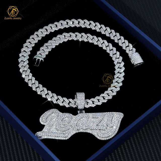 Custom Vvs Moissanite Diamond Sterling Silver Gold Iced Out Letter Pendant Necklace Cuban Link Chain Hip Hop Custom Name Pendant