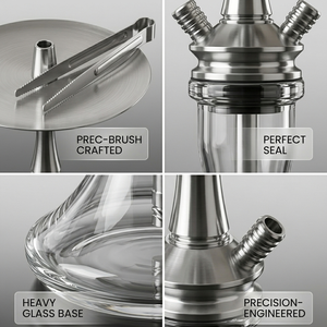 Chicha Narguile Personnalisable Bodyguard Plus, Usinée CNC en Acier Inoxydable SS304, Finition Satinée Brossée, Base Scellée en Verre Borosilicate Robuste - Product Image 1