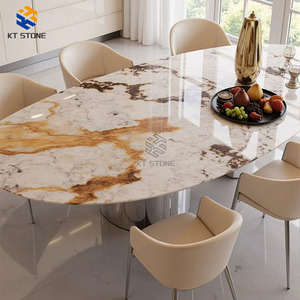 <span class=keywords><strong>Table</strong></span> à manger rectangulaire en marbre blanc luxueux moderne, surface naturelle polie pour la maison, le salon, la villa, l'appartement, les hôtels - Product Image 5