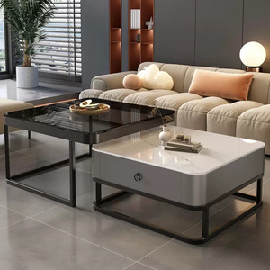 Table basse de salon de luxe en <span class=keywords><strong>verre</strong></span> et dalle de granit, petite taille, pour usage domestique, et combinaison meuble TV de forme carrée. - Product Image 1